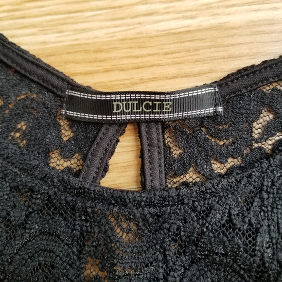 DULCIE Anthropologie black sleeveless lace tank top with black fringe M - Picture 3 of 8